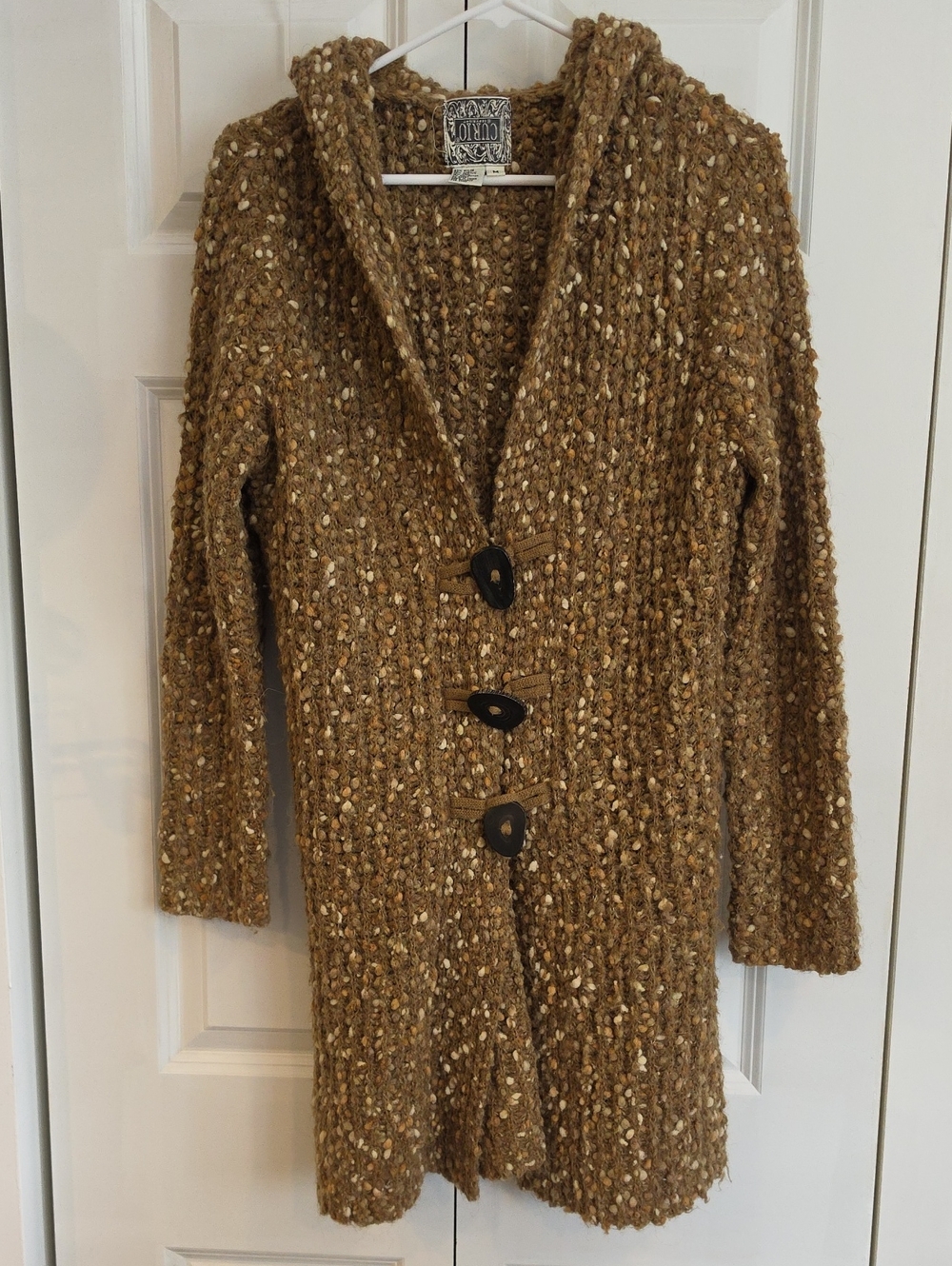 Textured Hooded Bouclé Cardigan in Camel